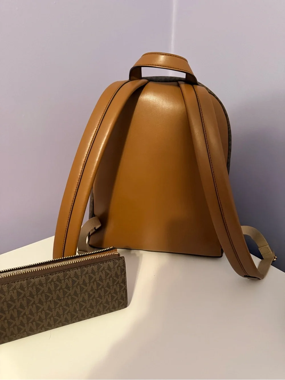 Michael Kors Brown Monogram Backpack with Wallet